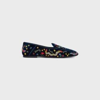 Aura Loafer in College Embroidered Velvet Aura Loafer in College Embroidered Velvet