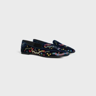 Aura Loafer in College Embroidered Velvet Aura Loafer in College Embroidered Velvet