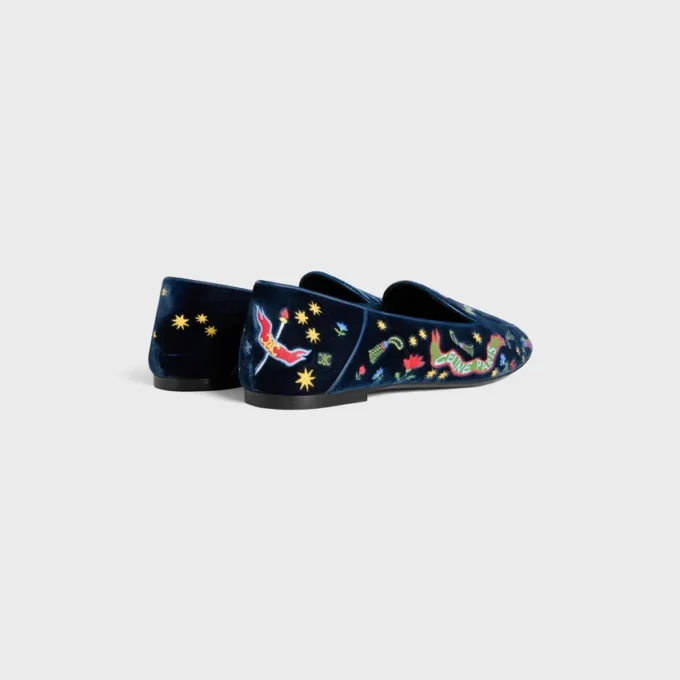Aura Loafer in College Embroidered Velvet Aura Loafer in College Embroidered Velvet