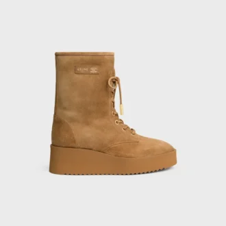 Austin Lace-Up Boot in Suede Calfskin and Shearling