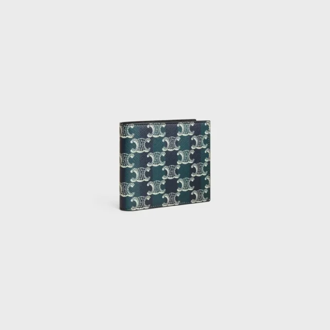 Bi-Fold Wallet in Striped Triomphe Canvas and Calfskin
