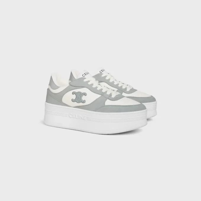 Block Wedge Sneaker in Calfskin and Suede Calfskin