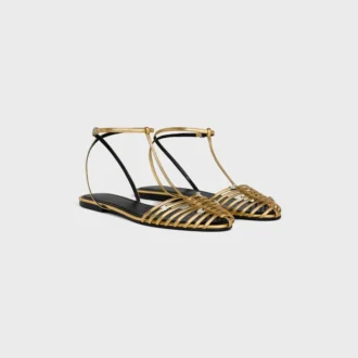 Cage Flat Sandal in Laminated Lambskin