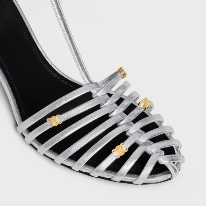 Cage Heeled Sandal in Laminated Lambskin