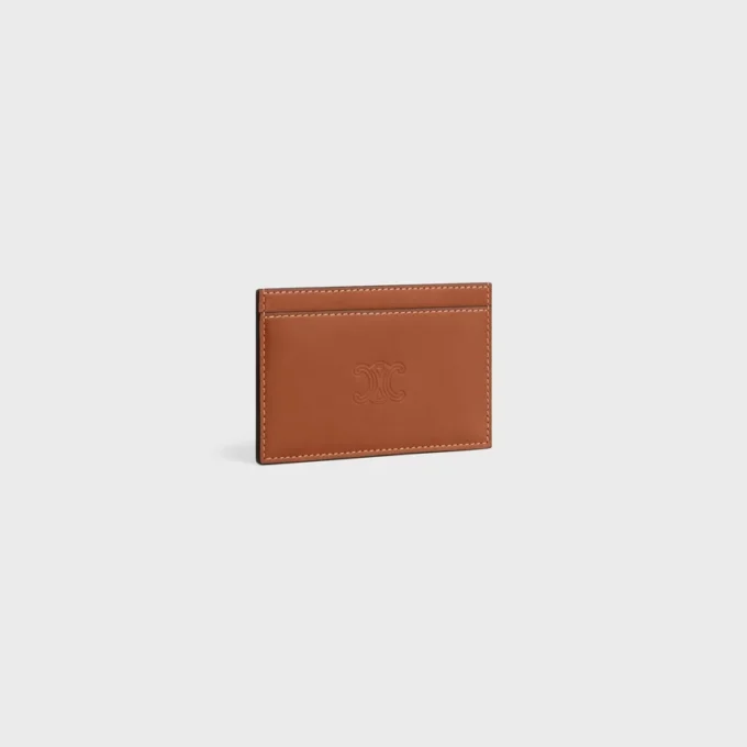Card Holder in Natural Calfskin with Triomphe Embossed