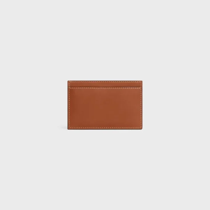 Card Holder in Natural Calfskin with Triomphe Embossed