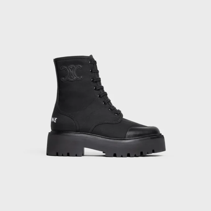 Celine Bulky Laced up Boot in Nylon and Shiny Bull Celine Bulky Laced up Boot in Nylon and Shiny Bull