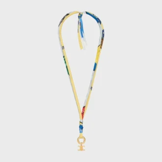 Celine Charms Cordon Necklace in Silk and Brass with Gold Finish