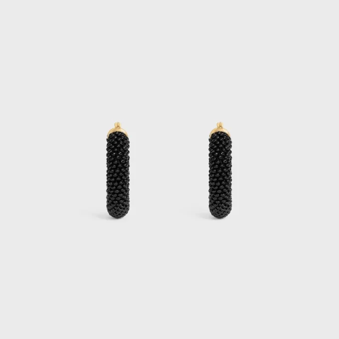 Celine Dafila Bold Hoops in Glass Beads and Brass with Gold Finish