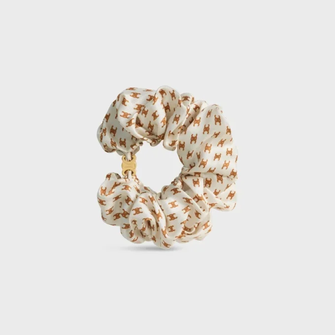 Celine Mini Triomphe Scrunchy in Silk and Brass with Gold Finish