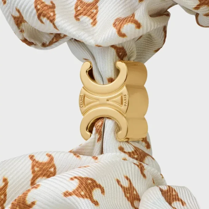Celine Mini Triomphe Scrunchy in Silk and Brass with Gold Finish