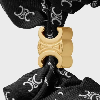 Celine Mini Triomphe Scrunchy in Silk and Brass with Gold Finish