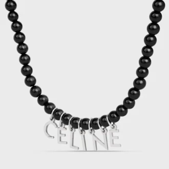 Celine Monochroms Beads Necklace in Onyx and Brass with Rhodium Finish Celine Monochroms Beads Necklace in Onyx and Brass with Rhodium Finish