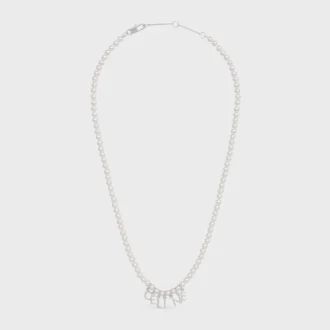 Celine Monochroms Necklace in Glass Pearls and Brass with Rhodium Finish Celine Monochroms Necklace in Glass Pearls and Brass with Rhodium Finish