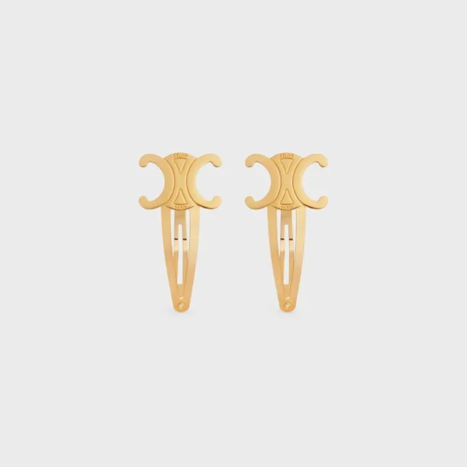 Celine Set of 2 Snap Hair Clips in Brass with Gold Finish and Steel