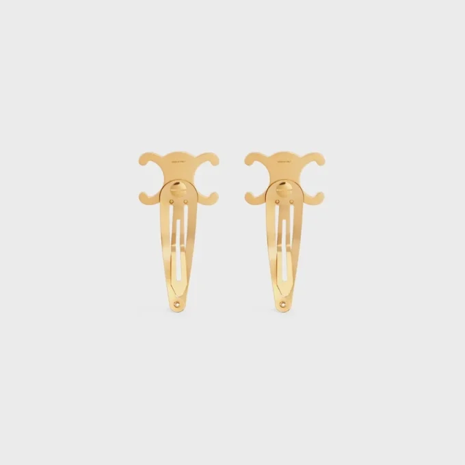 Celine Set of 2 Snap Hair Clips in Brass with Gold Finish and Steel