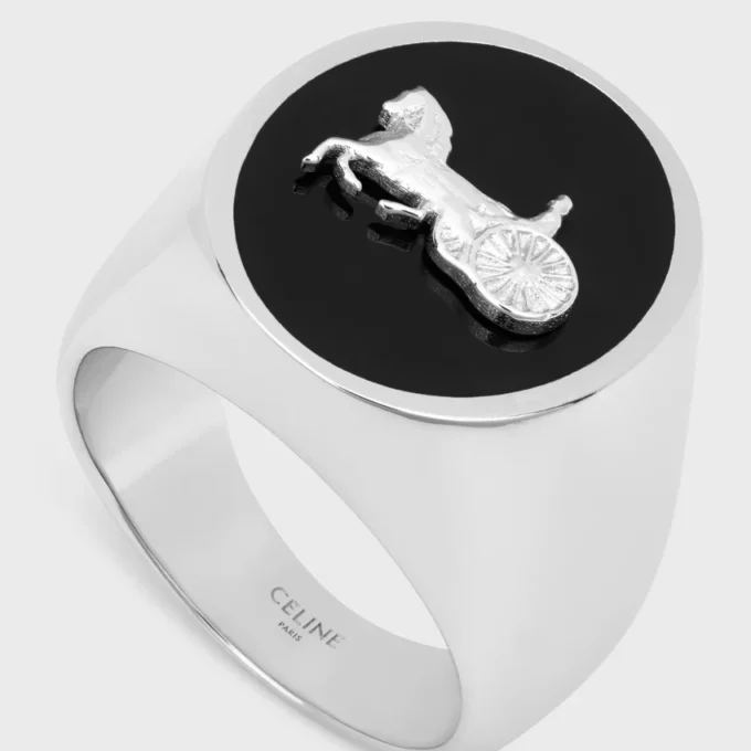 Celine Sulky Signet Ring in Enamel and Brass with Rhodium Finish Celine Sulky Signet Ring in Enamel and Brass with Rhodium Finish