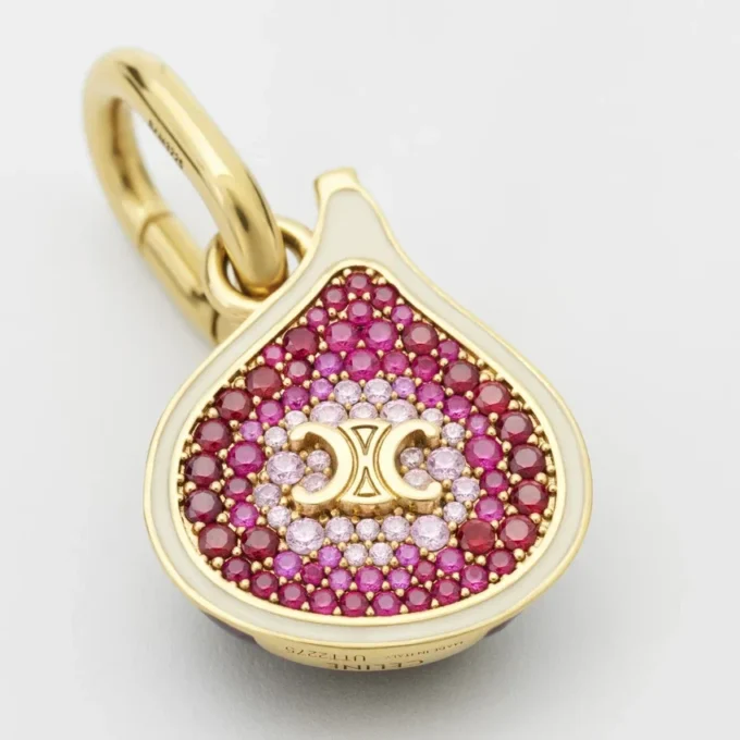 Charms Fig in Brass with Gold Finish, Enamel and Strass