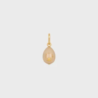 Charms Stone Egg in Botticino and Brass with Gold Finish