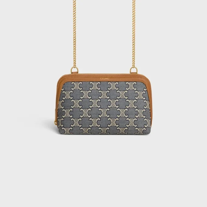 Clutch on Chain in Jacquard Triomphe All Over Clutch on Chain in Jacquard Triomphe All Over