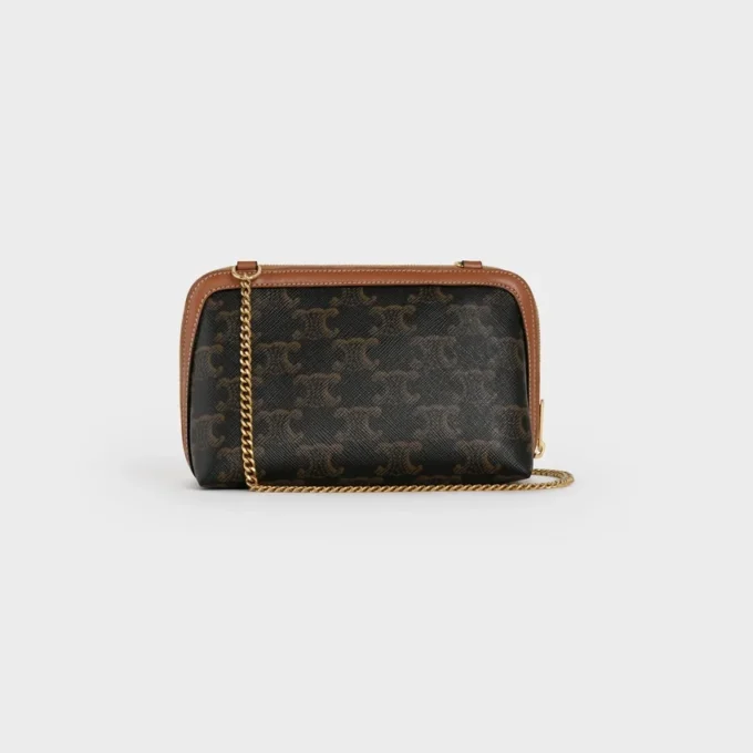 Clutch on Chain in Triomphe Canvas and Lambskin Clutch on Chain in Triomphe Canvas and Lambskin
