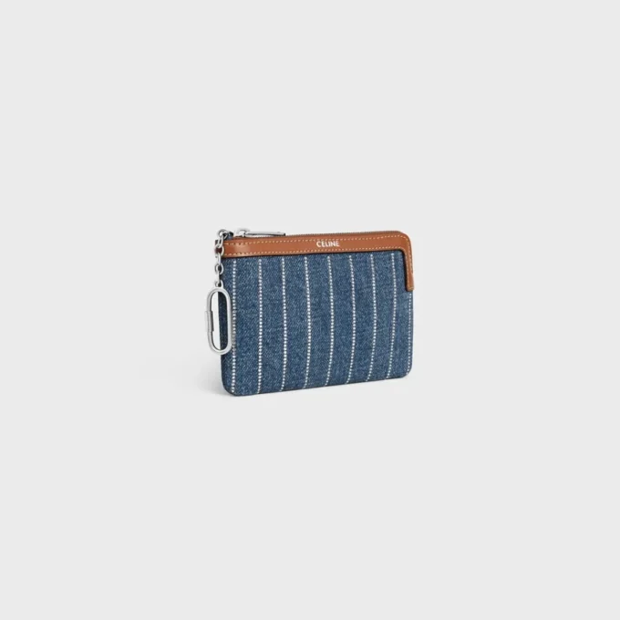 Coin Purse in Striped Denim with Strass