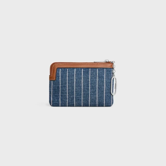 Coin Purse in Striped Denim with Strass