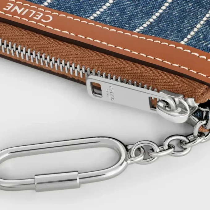Coin Purse in Striped Denim with Strass