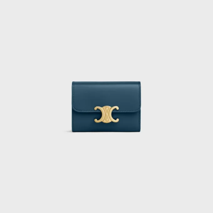 Compact Wallet with Coin Triomphe in Shiny Calfskin Compact Wallet with Coin Triomphe in Shiny Calfskin
