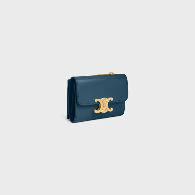 Compact Wallet with Coin Triomphe in Shiny Calfskin Compact Wallet with Coin Triomphe in Shiny Calfskin