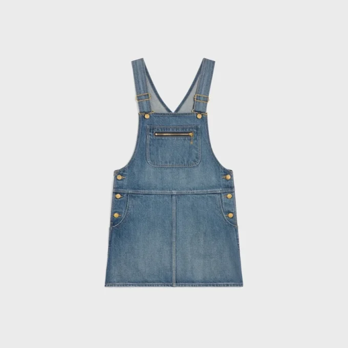 Dungarees Mini Dress in Union Wash Denim Dungarees Mini Dress in Union Wash Denim