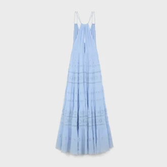Embroidered Long Dress in Cotton Silk Crepon Embroidered Long Dress in Cotton Silk Crepon