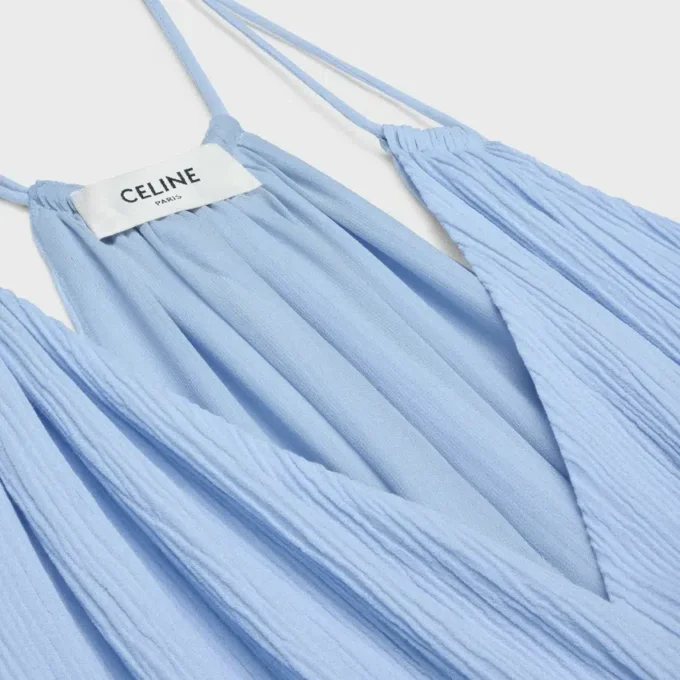 Embroidered Long Dress in Cotton Silk Crepon Embroidered Long Dress in Cotton Silk Crepon