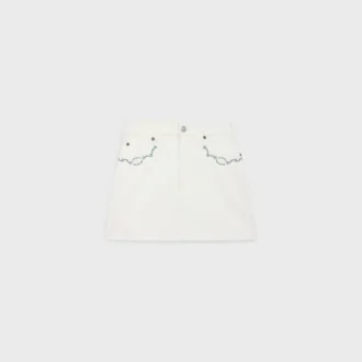 Embroidered Mini Skirt in Raw Wash White Denim