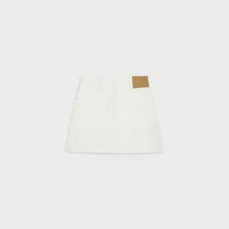 Embroidered Mini Skirt in Raw Wash White Denim