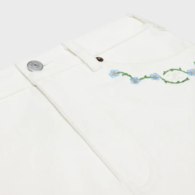 Embroidered Mini Skirt in Raw Wash White Denim Embroidered Mini Skirt in Raw Wash White Denim