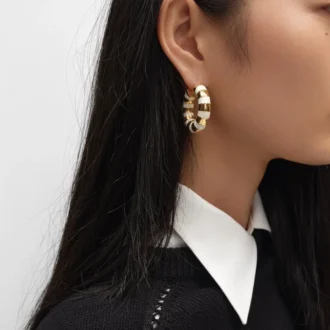 Frosted Hoops in Enamel and Brass with Gold Finish Frosted Hoops in Enamel and Brass with Gold Finish