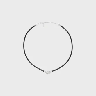 Knot Necklace in Calfskin and Brass with Rhodium Finish Knot Necklace in Calfskin and Brass with Rhodium Finish