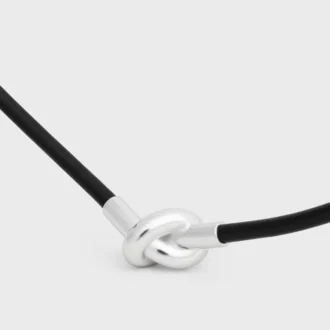 Knot Necklace in Calfskin and Brass with Rhodium Finish Knot Necklace in Calfskin and Brass with Rhodium Finish