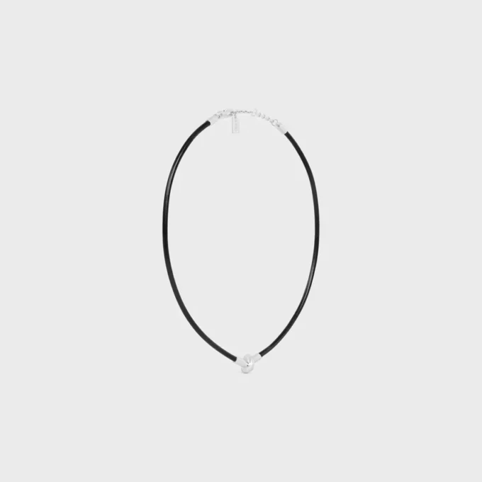 Knot Necklace in Calfskin and Brass with Rhodium Finish Knot Necklace in Calfskin and Brass with Rhodium Finish