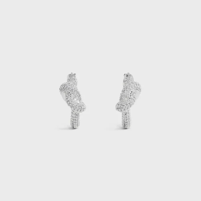 Knot Sparkle Hoops in Strass and Brass with Rhodium Finish