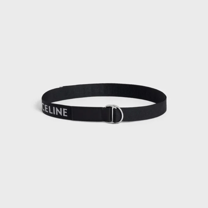 Large 30Mm Double Ring Belt in Jacquard Textile and Calfskin