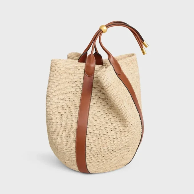 Large Drop Bucket Bag in Raffia and Calfskin Large Drop Bucket Bag in Raffia and Calfskin