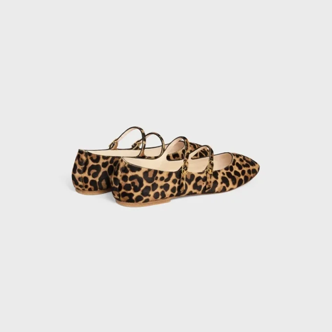Les Ballerines Celine Double Strap Ballerina  in Leopard Printed Hairy Calfskin