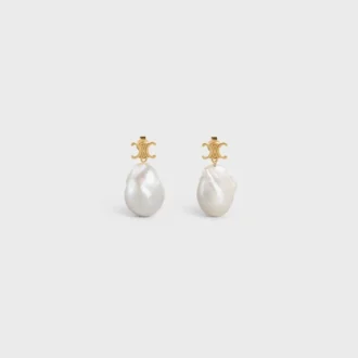 Les Perles Celine Baroque Earrings in Brass with Gold Finish and Cultured Pearls Les Perles Celine Baroque Earrings in Brass with Gold Finish and Cultured Pearls