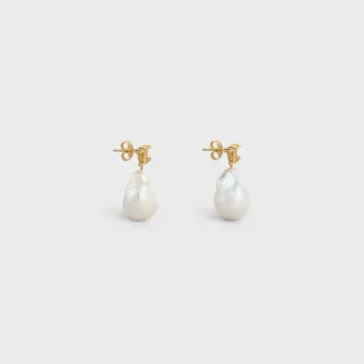Les Perles Celine Baroque Earrings in Brass with Gold Finish and Cultured Pearls Les Perles Celine Baroque Earrings in Brass with Gold Finish and Cultured Pearls