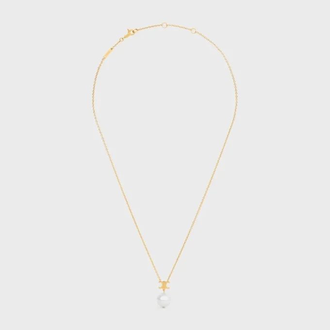Les Perles Celine Necklace in Resin Pearl and Brass with Gold Finish Les Perles Celine Necklace in Resin Pearl and Brass with Gold Finish