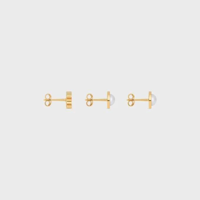 Les Perles Celine Set of 3 Studs in Resin Pearls and Brass with Gold Finish