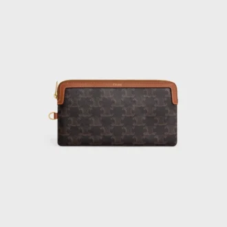 Long Pouch with Strap in Triomphe Canvas and Calfskin Long Pouch with Strap in Triomphe Canvas and Calfskin