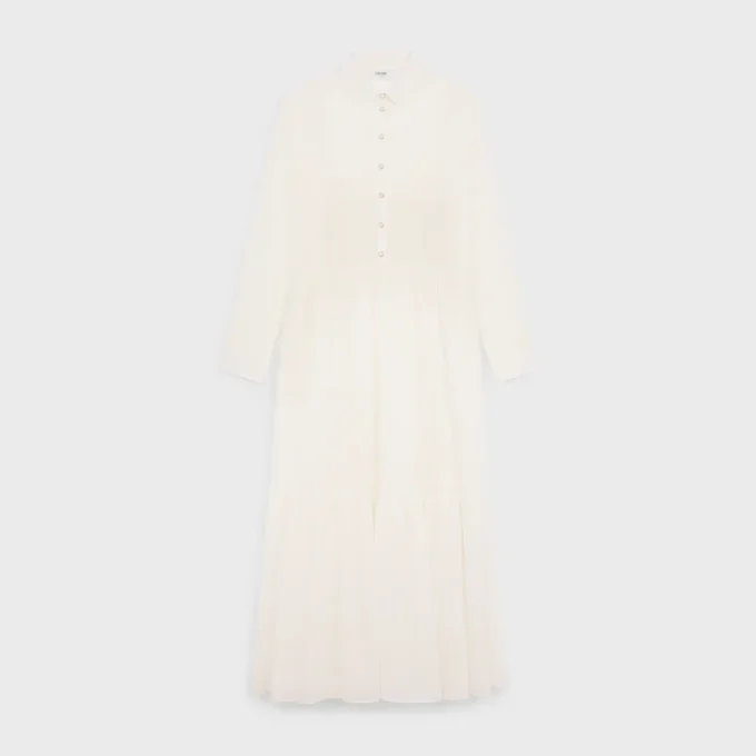 Long Shirt Dress in Cotton Silk Crepon Long Shirt Dress in Cotton Silk Crepon
